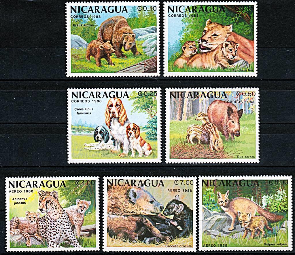 👉 Nicaragua 1988 Animals Mnh Big Cats, Pigs, Bears, Dogs