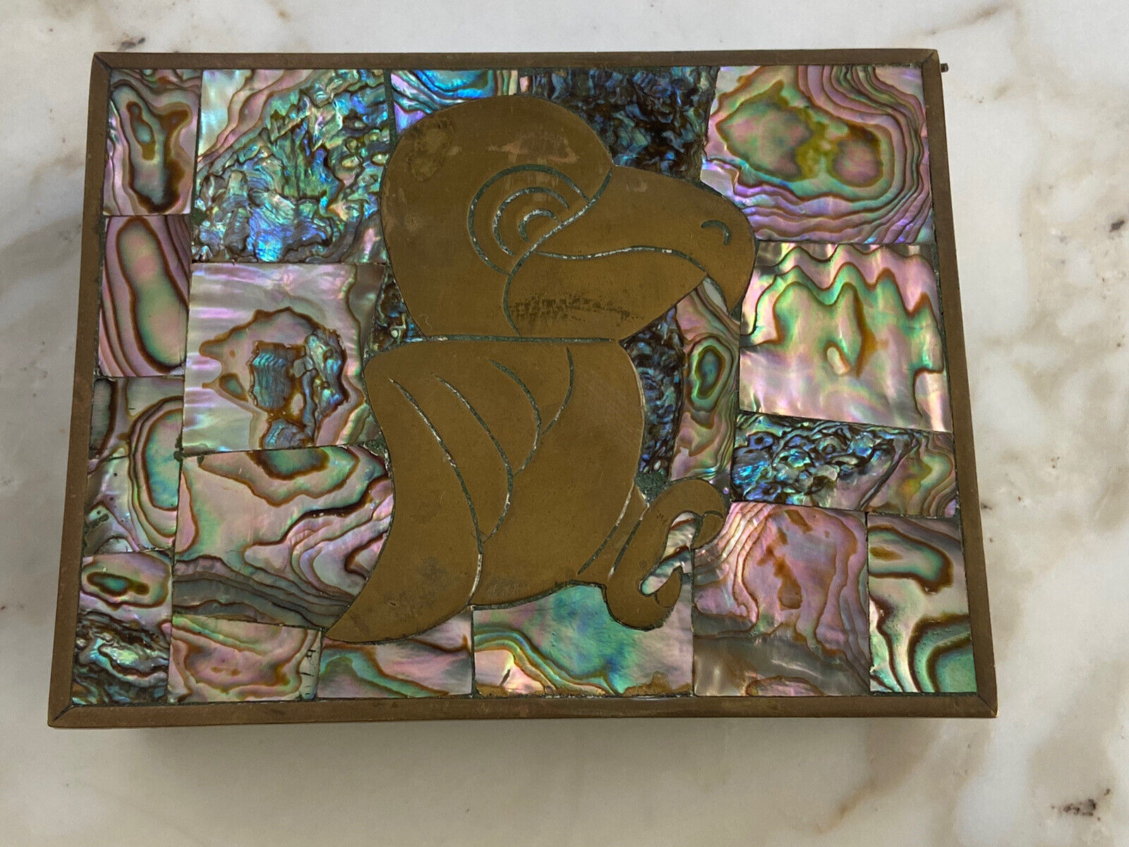 Vintage Mexican Brass And Abalone Box