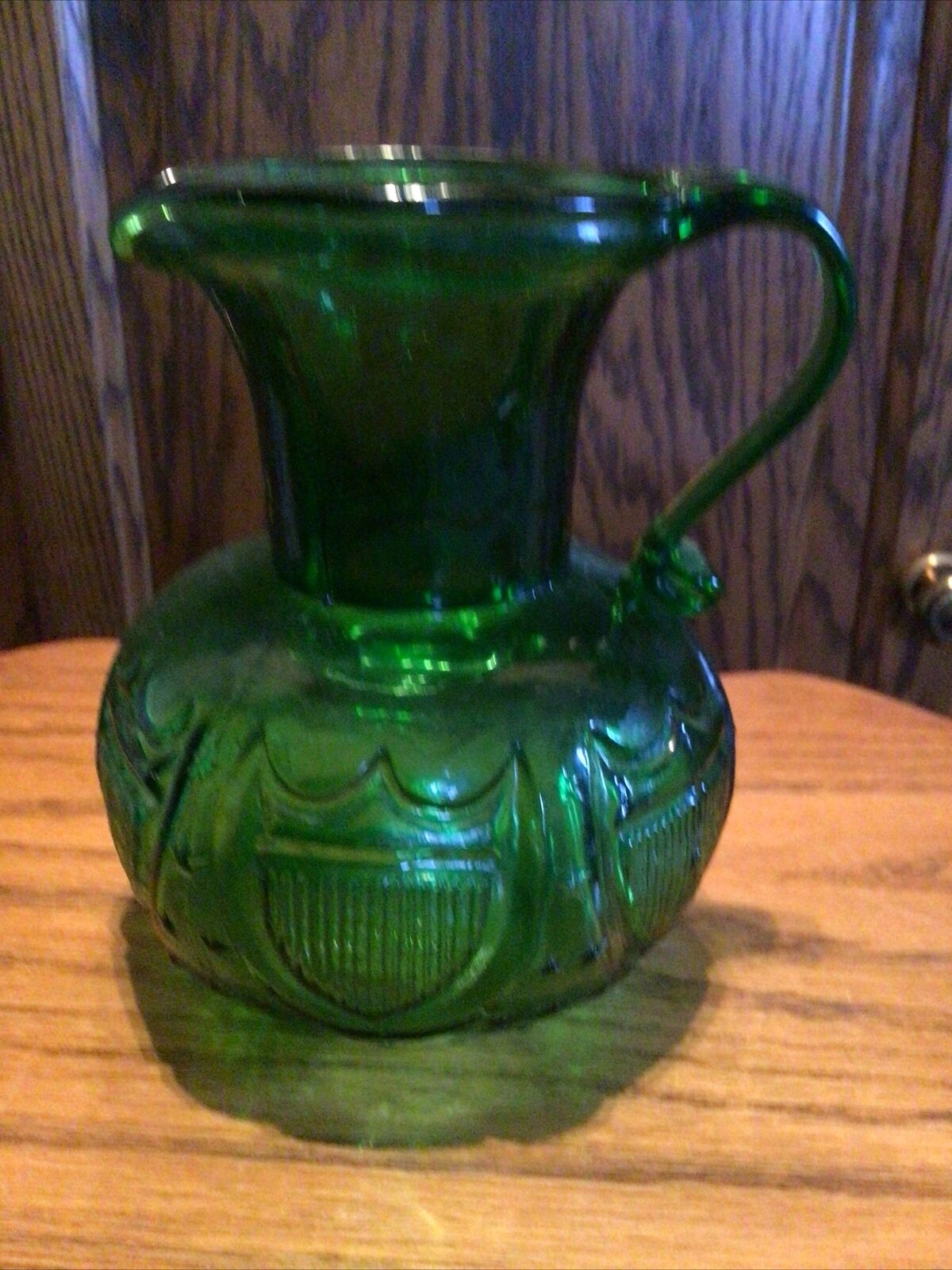 Clevenger Brothers Emerald Green Star & Shield Pitcher South Jersey Glass 1950s