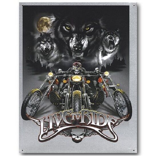 Live To Ride Wolves Motorcycles Harley Indian Sturgis Garage Wall Art Decor Sign