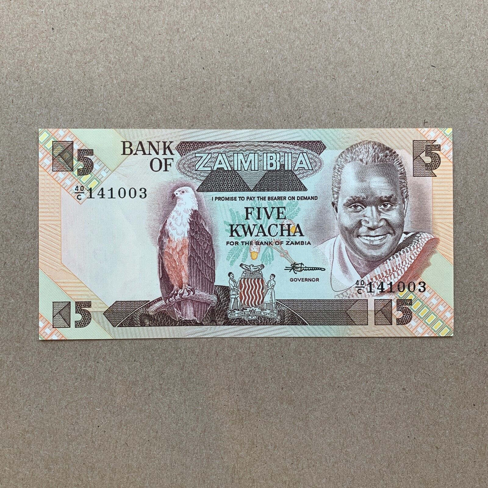 Zambia 5 Kwacha Banknote Zambian Currency African Paper Money Note Memorabilia