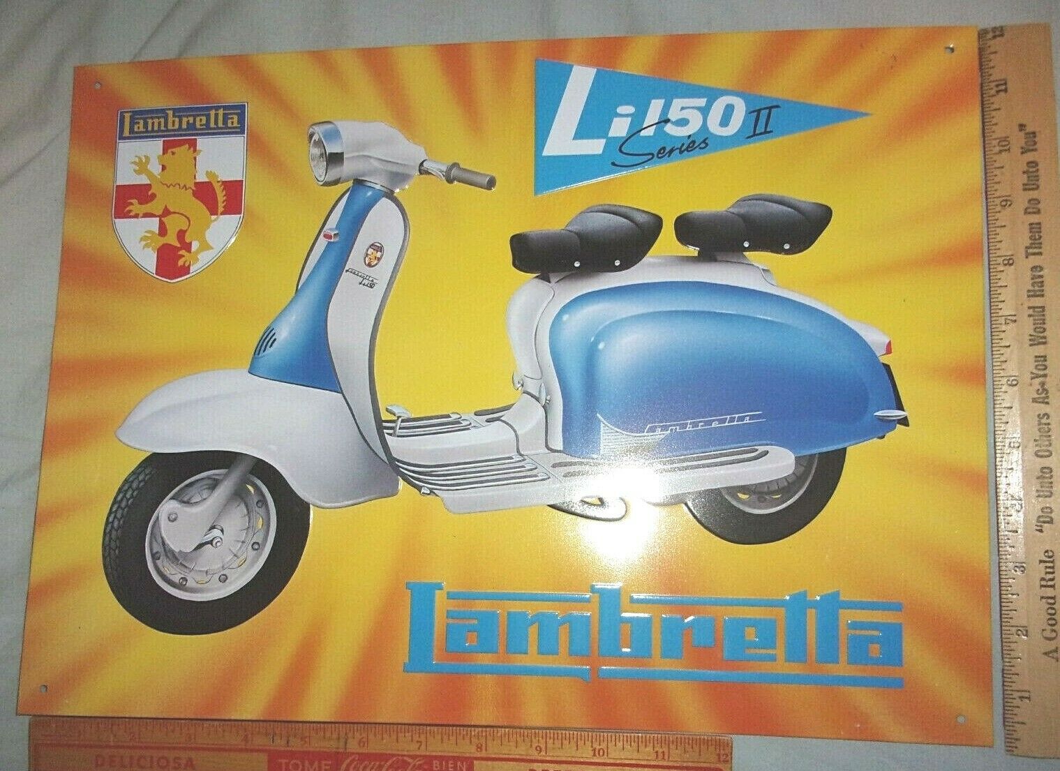 Vintage Lambretta Scooter Sign Motorcycle Collectible Biker Advertising 16x12