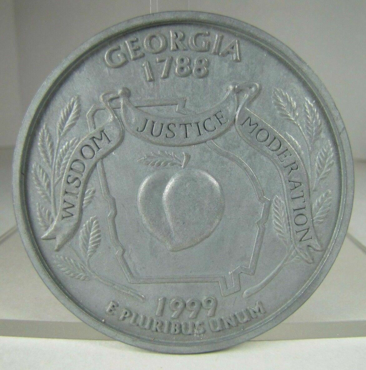 Georgia Souvenir Paperweight Wisdom Justice Qtr Dollar Large Cast Metal 3" 25c