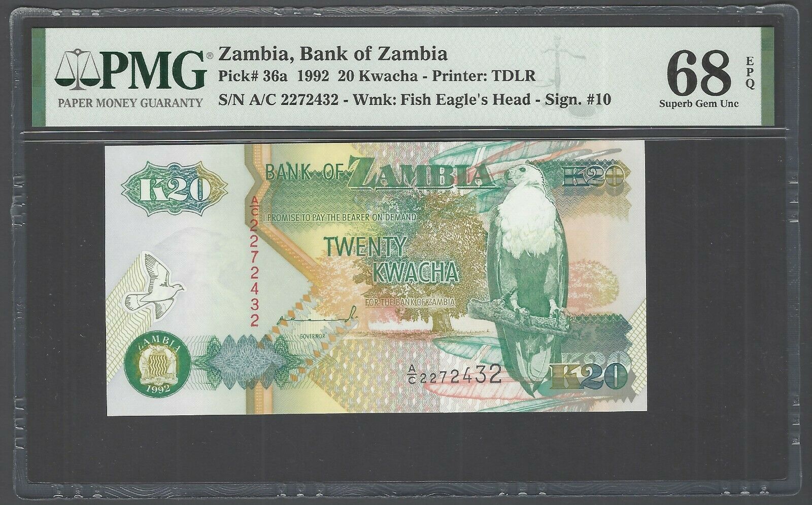 Zambia 20 Kwacha Nd(1992) P36a Uncirculated Graded 68