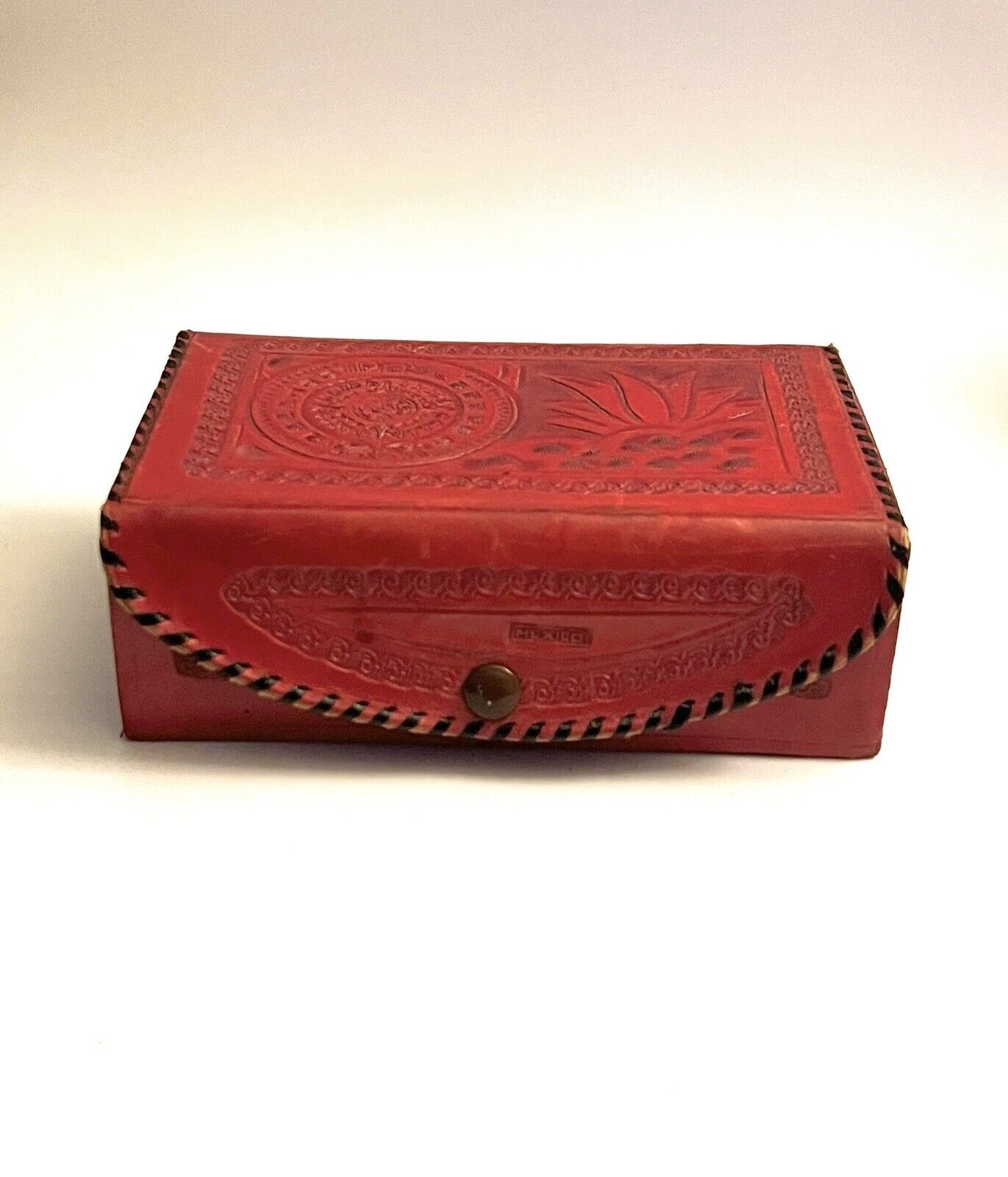 Vintage House Of Oppenheim Juarez Mexico Red Leather Tooled Box