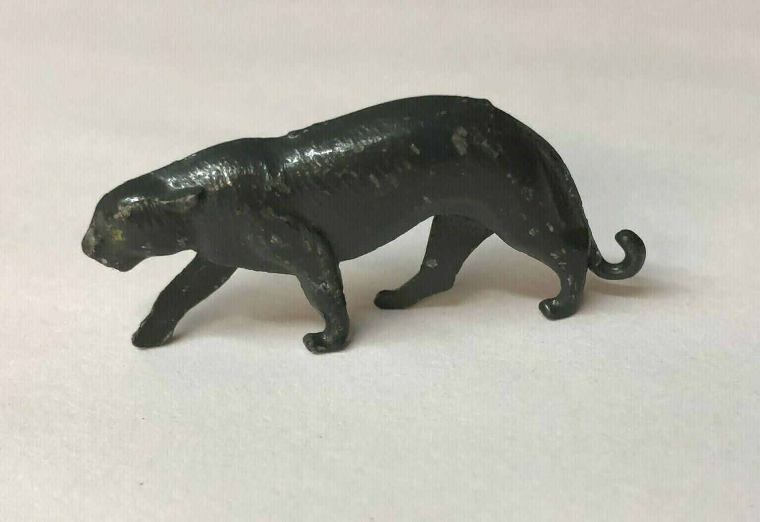 Vtg Gray Metal Miniature Figurine Panther Cougar Mountain Lion Cat ~ Mkd Japan