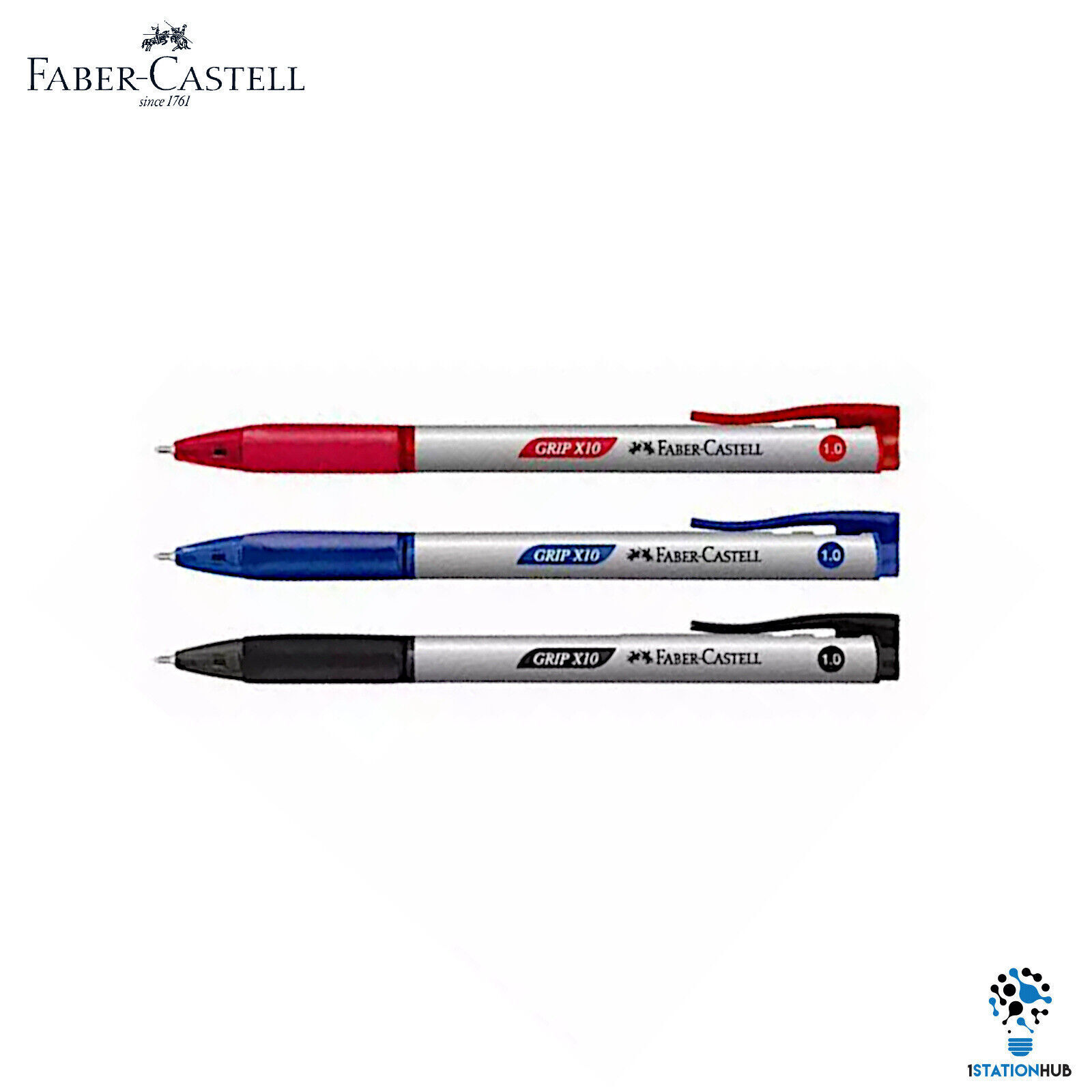 Faber Castell Grip X10 Retractable Ballpoint Pen 1.0mm | Pk Of 6 12 24 36 Pens
