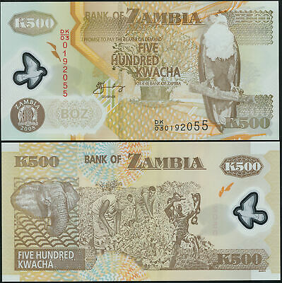 Zambia Banknote 500 Kwacha - P.43f 2008 Polymer Unc