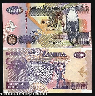 Zambia 100 Kwacha P38 2010 Replacement Buffalo Victoria Falls Unc Africa Note