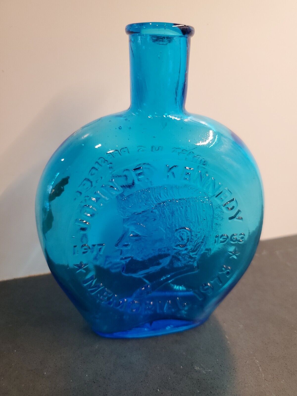 Clevenger Bros. Jfk Kennedy Memorial 1973 Blue Glass Bottle