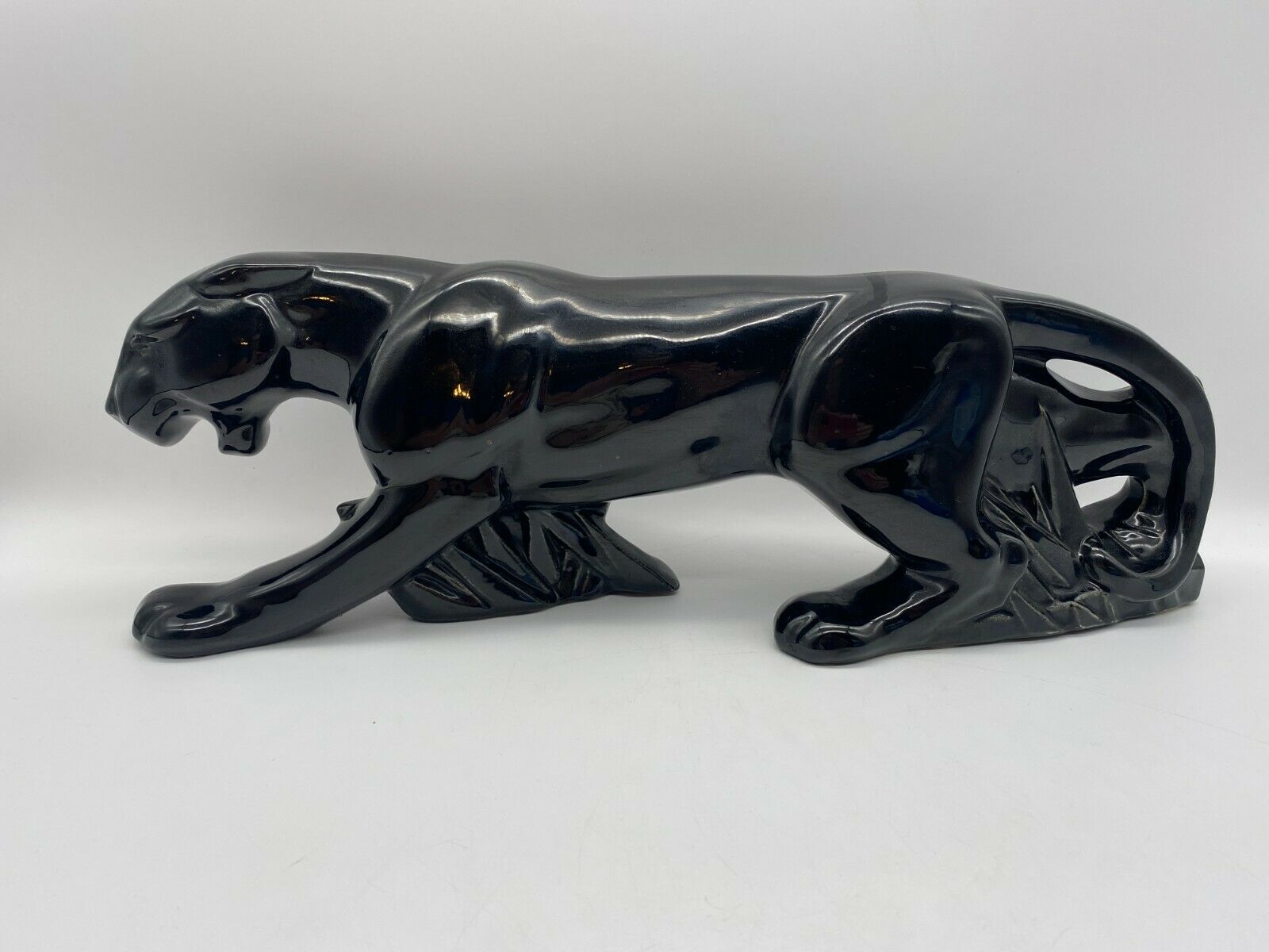 Vintage Ceramic Crouching Black Panther 15" X 5" Art Deco Mid Century Mad Men