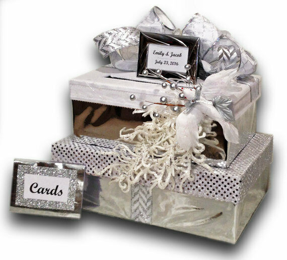 Wedding Card Box,dove,white,wedding* Decorations,two Tiers,silver,holds 80 Cards