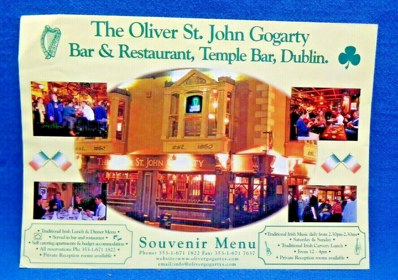 The Oliver St. John Gogarty Bar & Restaurant, Dublin Ireland Souvenir Paper Menu