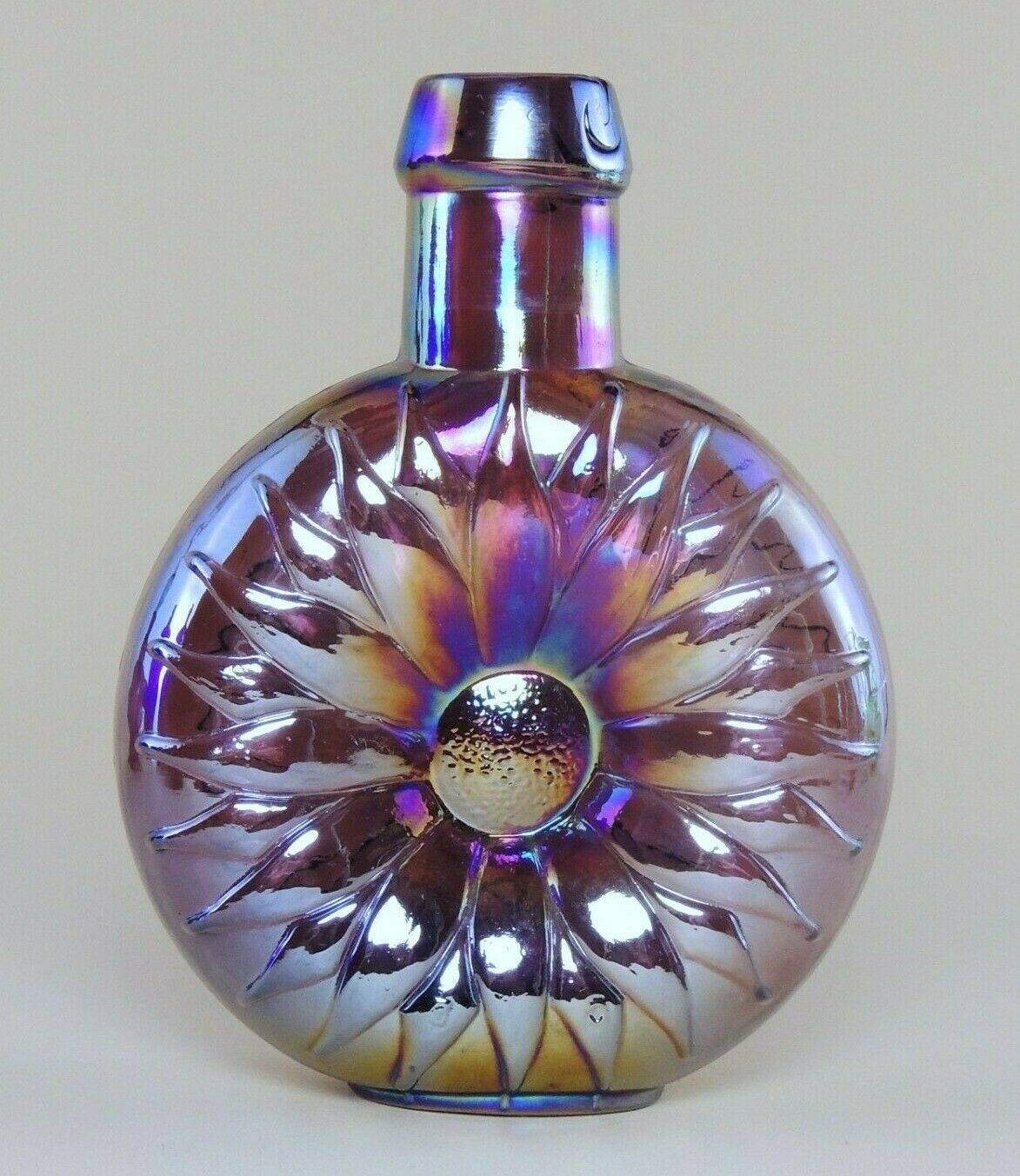 Carnival Glass Clevenger Sunflower Pinch Bottle South Jersey Glass