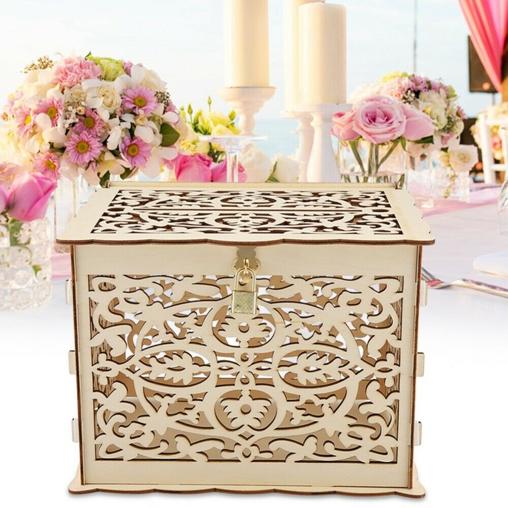 Wedding Card Box With Lock Wooden Gift Card Holder Party Envelope Hold Up