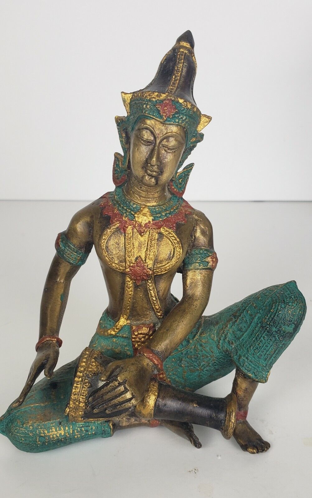 Exotic Tibetan Buddhist Brass Statue With Inlay Work 5.5"