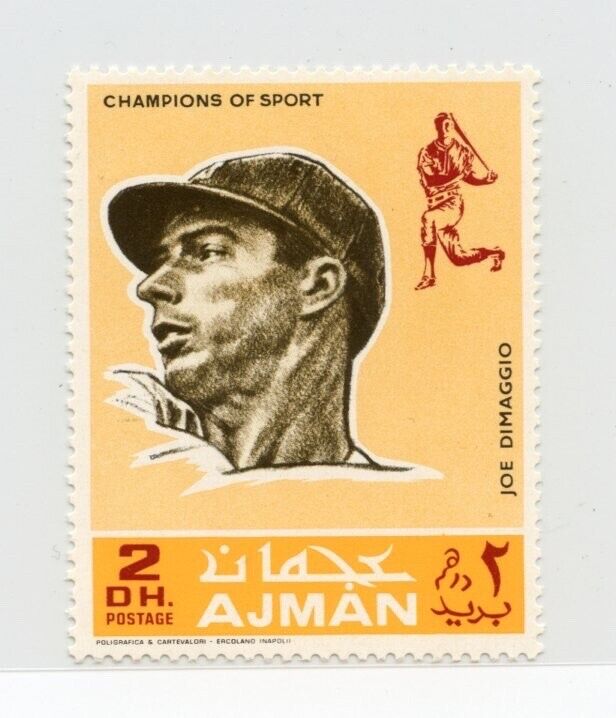 Joe Dimaggio 1969 Ajman Champions Of Sport Stamp New York Yankees Hof