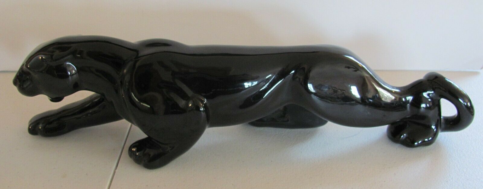 Vintage Black Ceramic Panther On The Prowl Figurine Art-deco 18" Long Retro Mcm