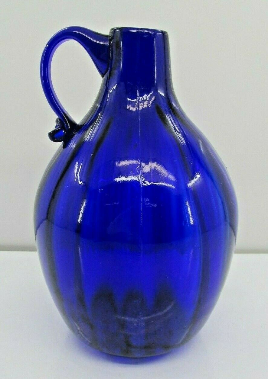 Vintage Clevenger Brothers Striped Cobalt Blue Art Glass Bottle S Jersey Studio